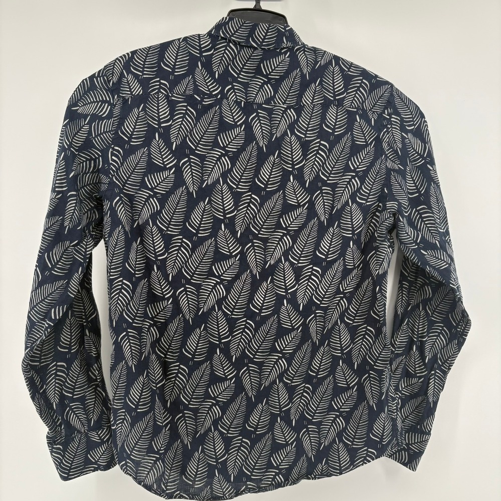 UNTUCKit Men's Large Slim Fit 100% Linen Leaf Print Button Down Shirt Blue - Picture 3 of 9